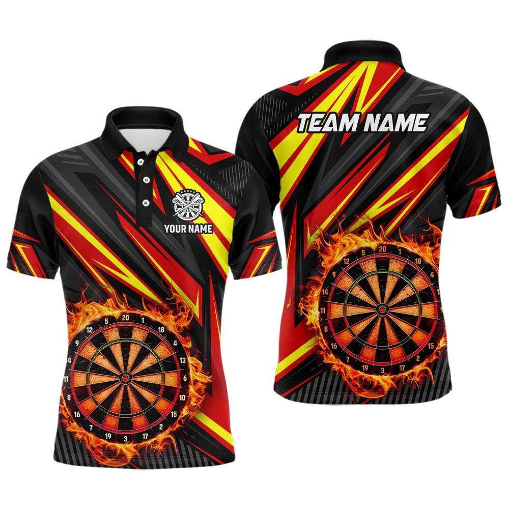 Darts Board Fire Flame Custom Polo Shirts For Men, Best Darts Team Polo Red, Darts Team Polo Shirt