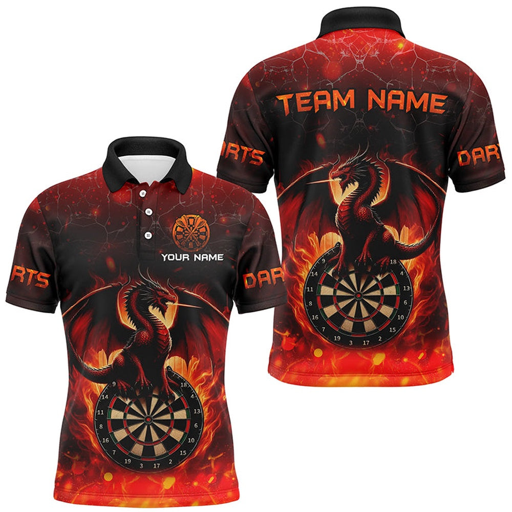 Darts Dragon Fire Flame 3D Printed Darts Shirts For Men Custom Team League Darts Polo Red, Darts Team Polo Shirt