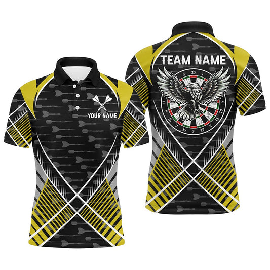 Darts Eagle Arrow Pattern Custom Polo Shirts For Men Best Darts Team Polo Yellow, Darts Team Polo Shirt