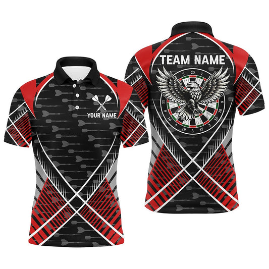 Darts Eagle Arrow Pattern Custom Polo Shirts For Men, Darts Team Polo Apparel Red, Darts Team Polo Shirt