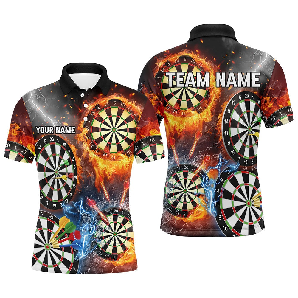 Darts Fire Flame Lightning Custom 3D Printed Dart Shirts For Men, Gift For Dart Lover, Darts Polo, Darts Team Polo Shirt