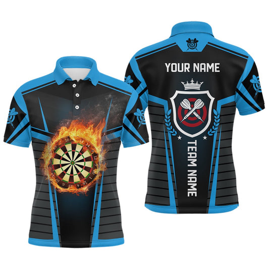 Darts Flame Black Blue Men Darts Shirt Custom Cool Darts Shirt For Men Dart Polo, Darts Team Polo Shirt