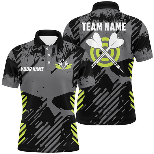 Darts Grey Skull Grunge Style Custom Men Darts Polo Shirts, Best Idea Gifts Shirts For Dart Players, Darts Team Polo Shirt