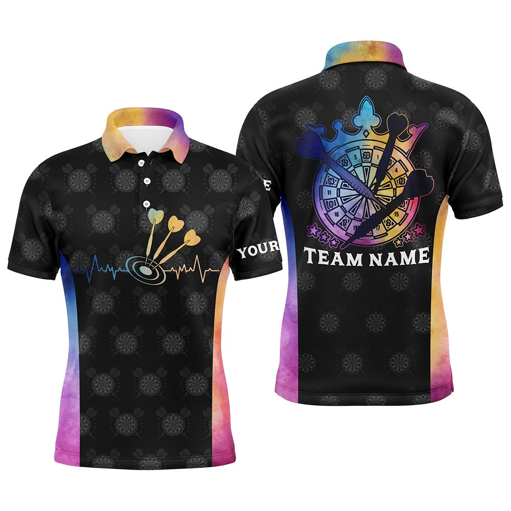 Darts Heartbeat Tie Dye Mens Polo Shirts Personalized Darts Shirt For Men Dart Polo, Darts Team Polo Shirt
