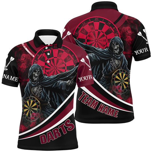 Death Skeleton Red Darts Polo Men Polo Shirts Custom Team League Darts Shirts, Darts Team Polo Shirt