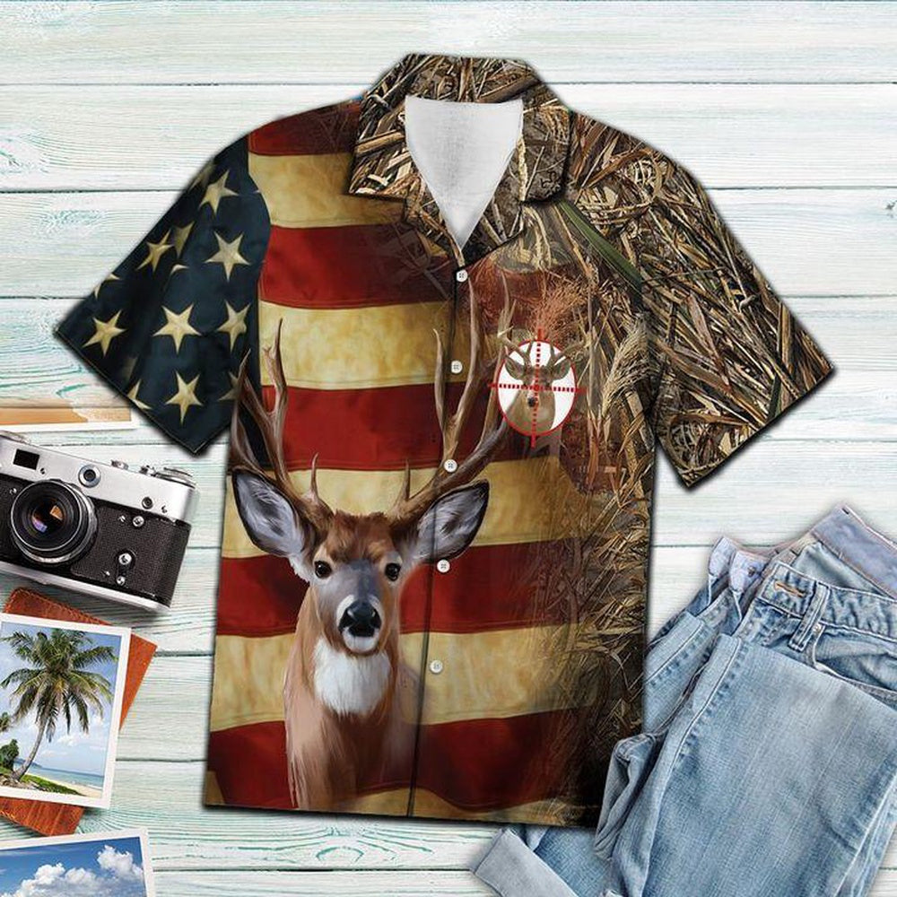 Deer American Flag All Printed Hawaiian Shirt, Farm Hawaiian Shirt, Farmer Hawaii