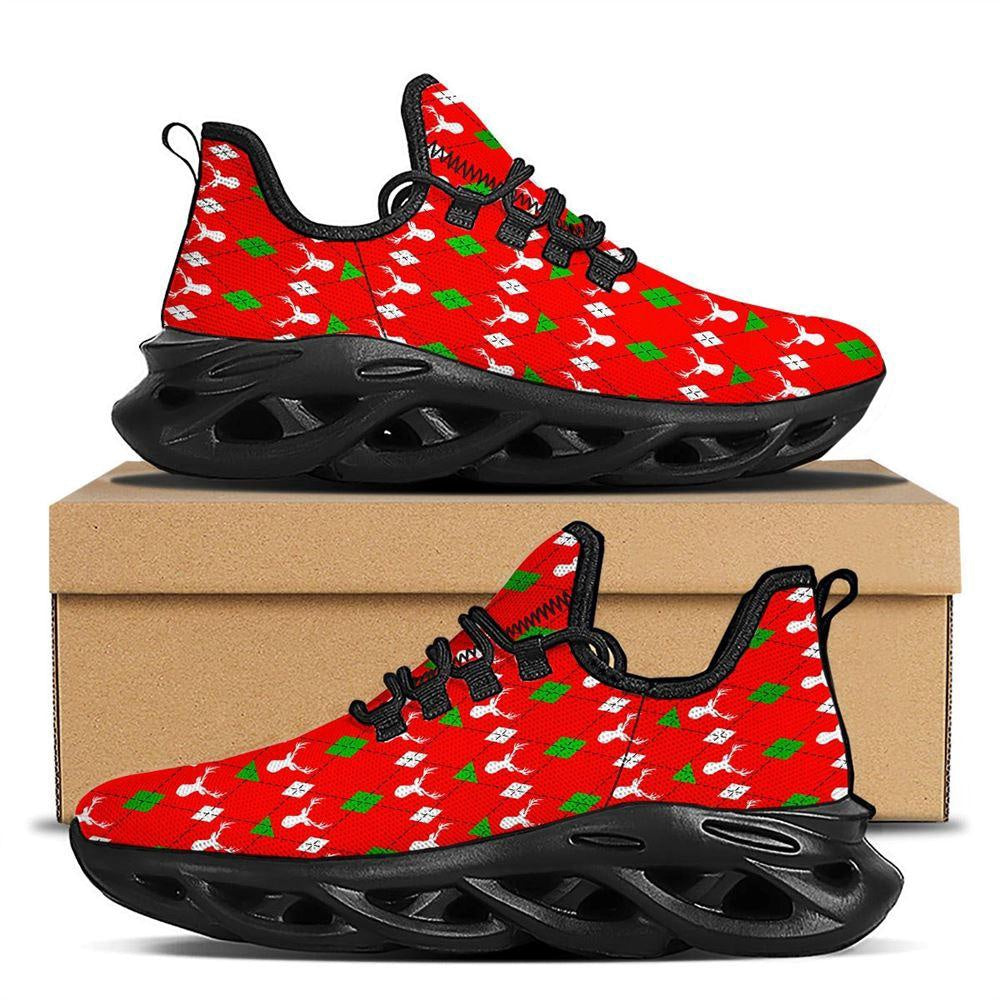 Deer Argyle Christmas Print Pattern Black Max Soul Shoes, Christmas Sneakers, Christmas Shoes, Christmas Clunky Sneaker