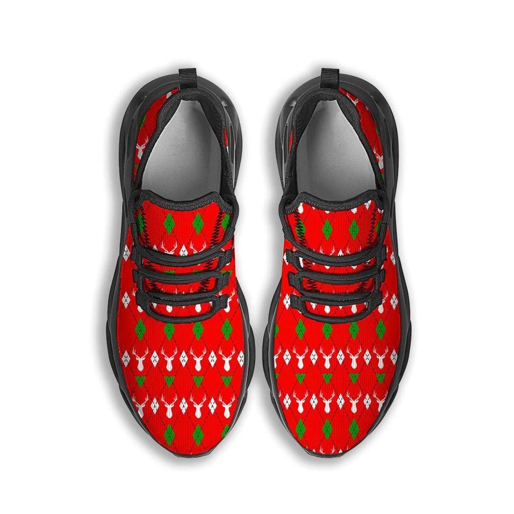 Deer Argyle Christmas Print Pattern Black Max Soul Shoes, Christmas Sneakers, Christmas Shoes, Christmas Clunky Sneaker