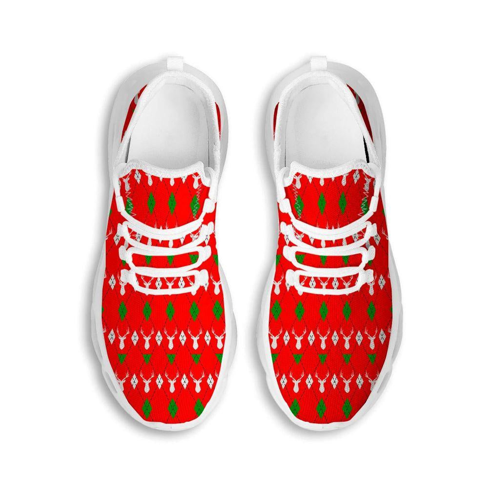 Deer Argyle Christmas Print Pattern White Max Soul Shoes, Christmas Sneakers, Christmas Shoes, Christmas Clunky Sneaker