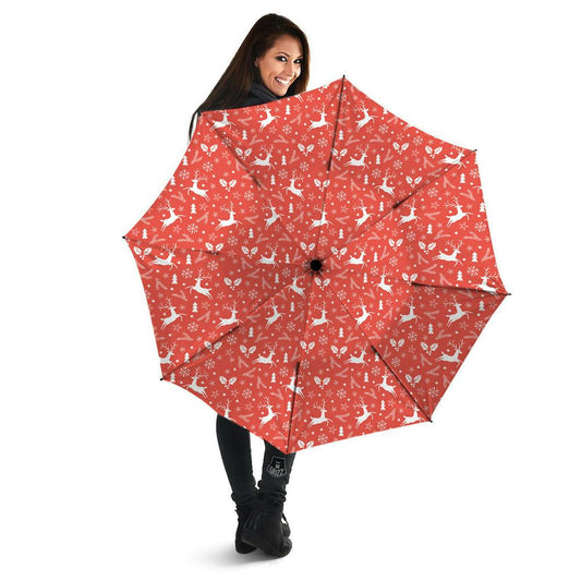 Deer Christmas Print Pattern Umbrella, Christmas Umbrella, Xmas Umbrella