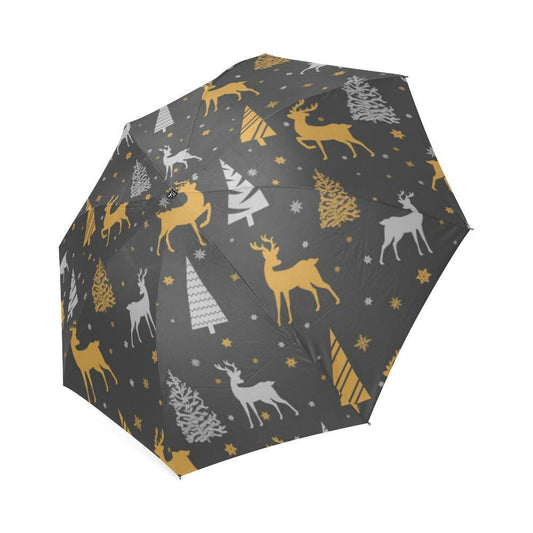 Deer Christmas Tree Pattern Print Foldable Umbrella, Christmas Umbrella, Xmas Umbrella