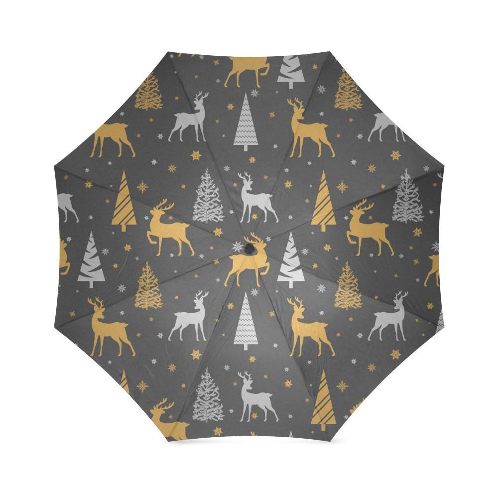 Deer Christmas Tree Pattern Print Foldable Umbrella, Christmas Umbrella, Xmas Umbrella