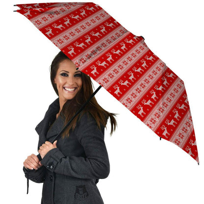 Deer Knitted Christmas Print Pattern Umbrella, Christmas Umbrella, Xmas Umbrella