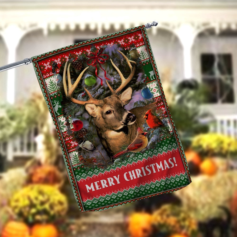 Deer Merry Christmas Garden FlagXmas, Garden Flags, Outdoor Xmas Flags, Christmas Outdoor Decor