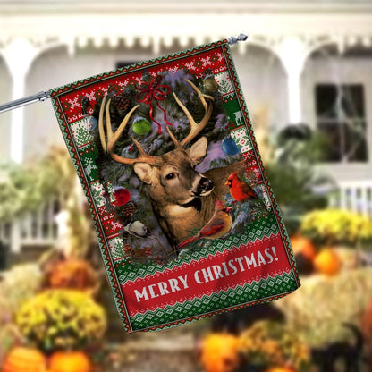 Deer Merry Christmas Garden FlagXmas, Garden Flags, Outdoor Xmas Flags, Christmas Outdoor Decor