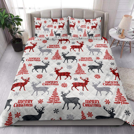 Deer Withmas Tree Snowflakes Deer Hunter Bedding Set, Christmas Beddings, Xmas Bedding Sets