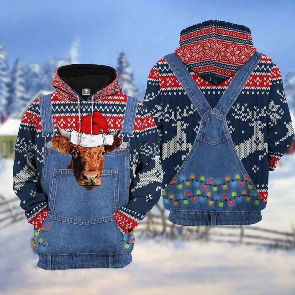 Dexter Cattle Christmas Knitting Pattern 3D Hoodie, Farmer Hoodie, Farm Themed Shirts, Farm Tee Shirts