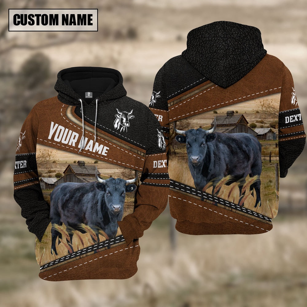 Dexter Cattle Leather Pattern Farm Personalized 3D Hoodie, Farmer Hoodie, Custom Farm Shirts, Farmer T Shirt