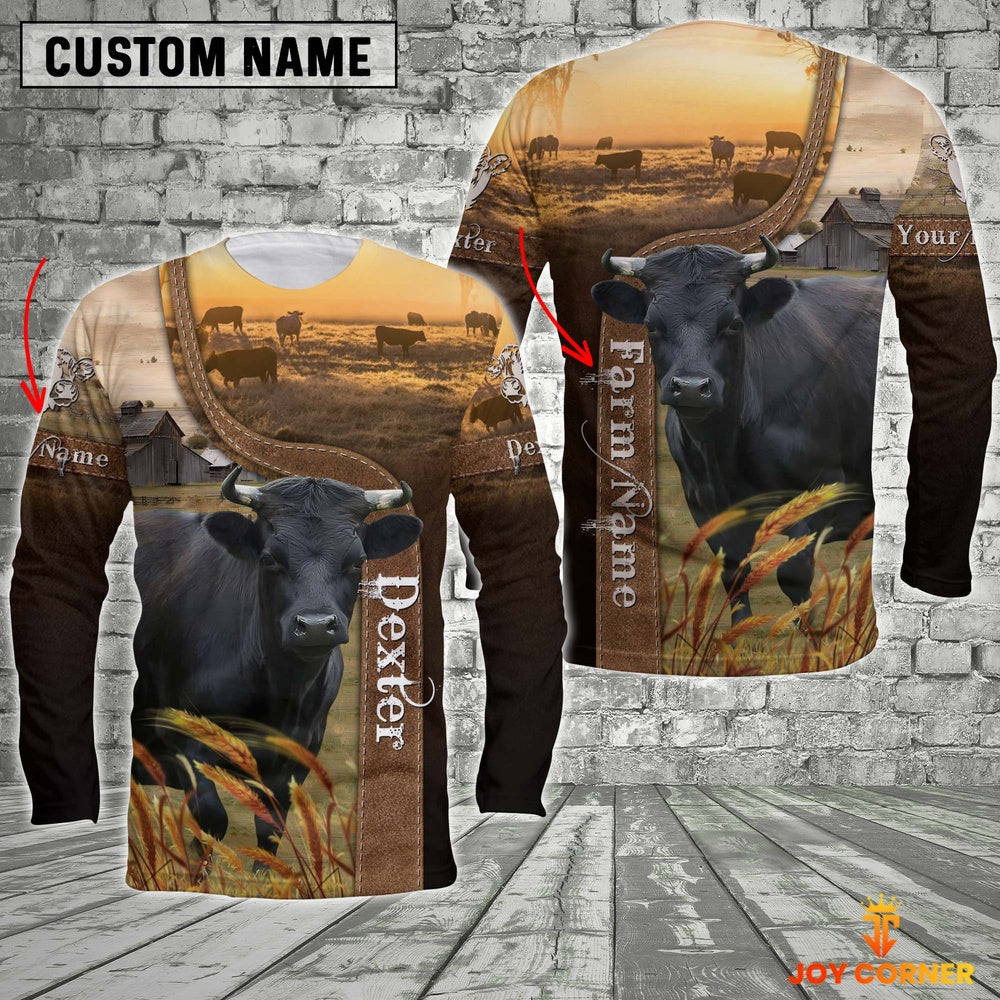 Dexter Cattle On The Farm Customized Name Brown Long Sleeve Shirt, Farmer Hoodie, Custom Farm Shirts, Farmer T Shirt