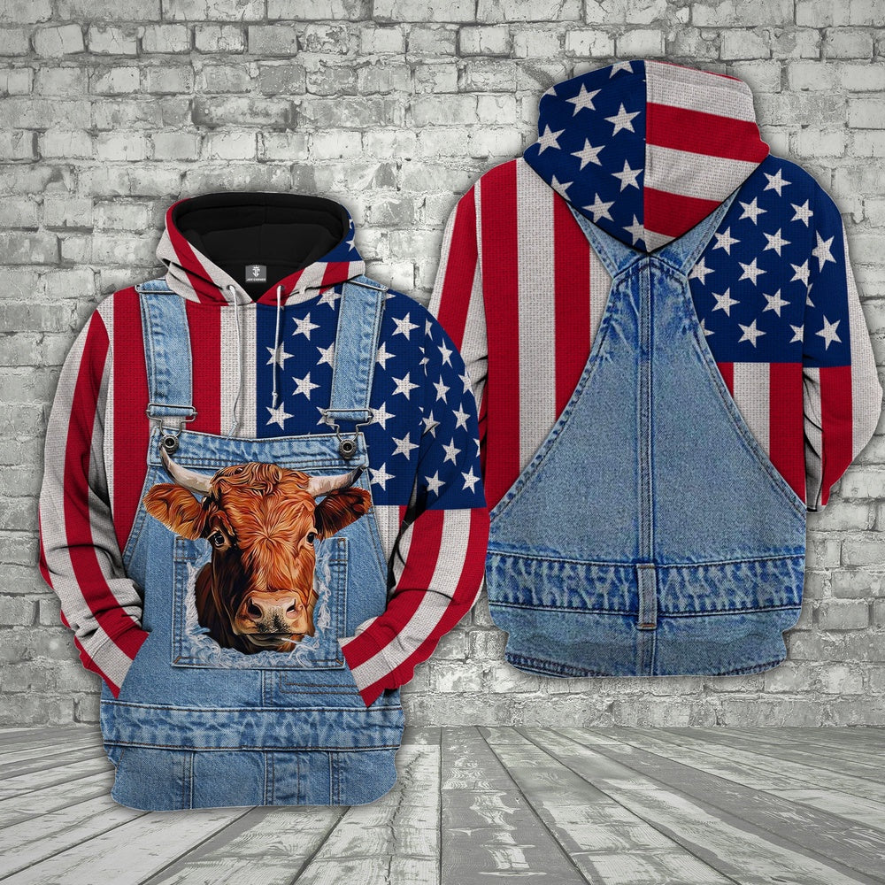 Dexter Cattle US Flag Farm Personalized 3D Hoodie, Farmer Hoodie, Custom Farm Shirts, Farmer T Shirt
