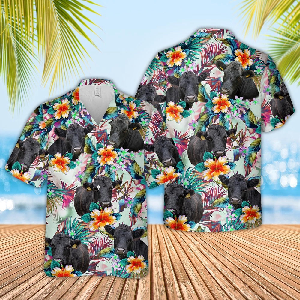 Dexter Cows with Flowers Hawaiian Shirt, Farm Hawaiian Shirt, Farmer Hawaii