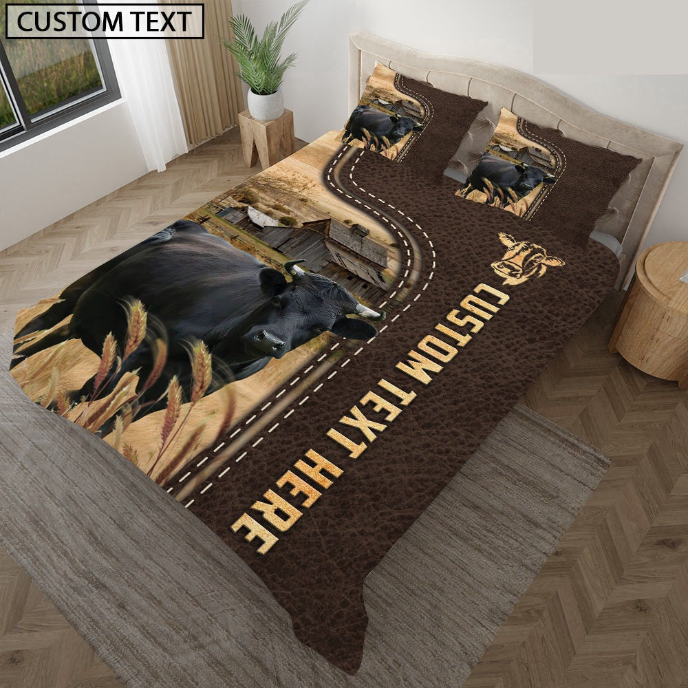Dexter Custom Text Leather Pattern Bedding Set, Farm Bedding Set, Farmhouse Bedding Set