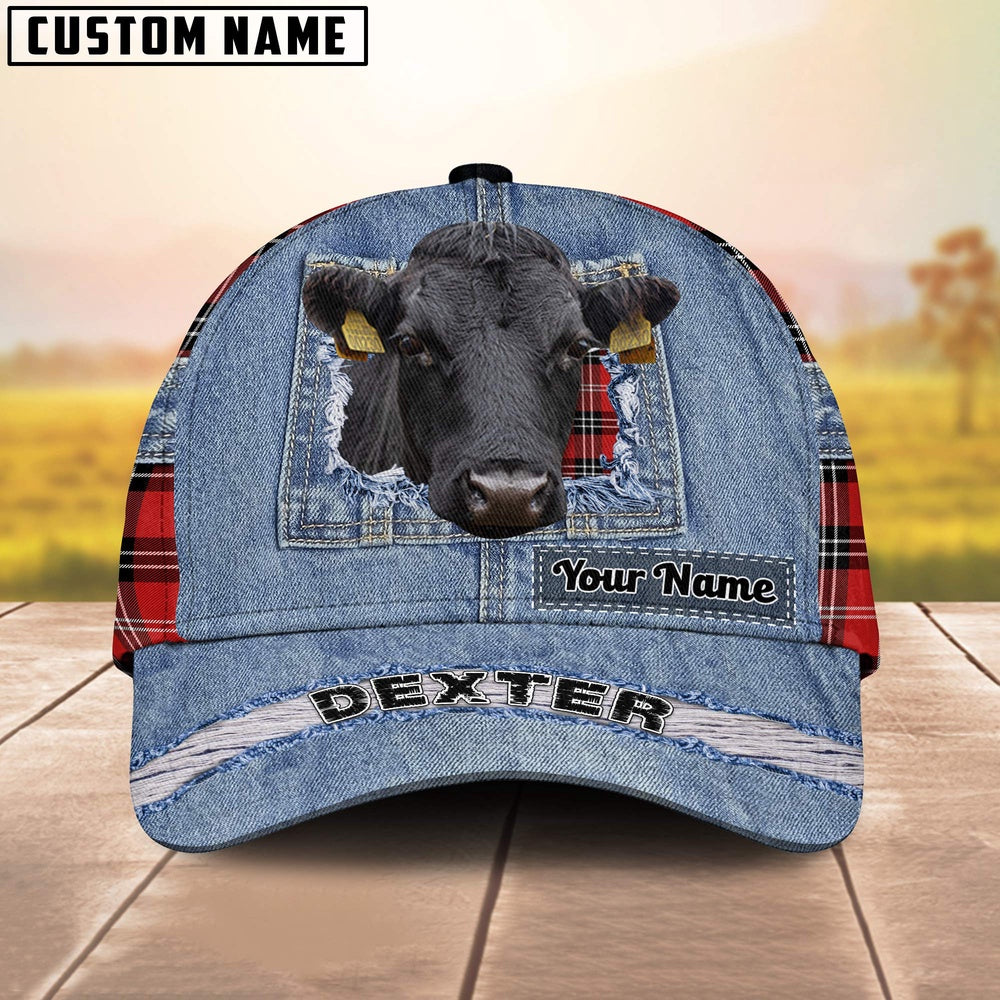 Dexter Overall Jeans Pattern And Red Caro Pattern Customized Name Cap, Farmer Cap, Vintage Farmer Hat, Mens Farmer Hats, Cap For Farmers