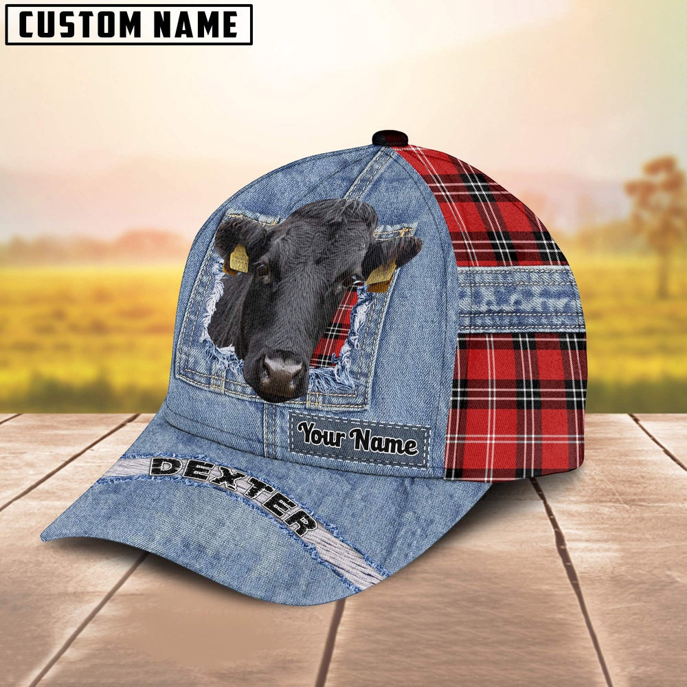 Dexter Overall Jeans Pattern And Red Caro Pattern Customized Name Cap, Farmer Cap, Vintage Farmer Hat, Mens Farmer Hats, Cap For Farmers
