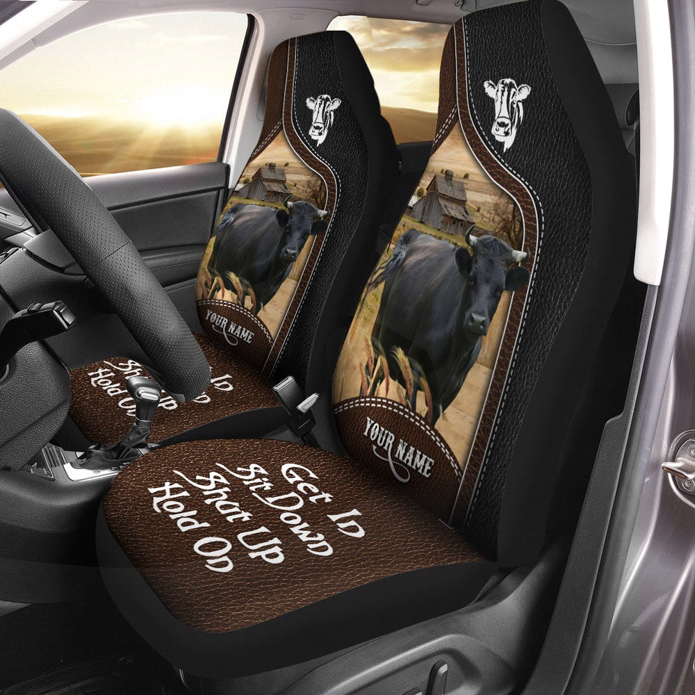 Dexter Personalized Name Black And Brown Leather Pattern Car Seat Cover, Car Seat Cover, Farm Car Seat Cover, Pet Seat Covers