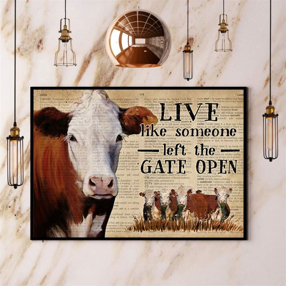 Dictionary Hereford Cow Farm Live Like Someone Left The Gate Open Vintage Canvas, Farm Canvas, Farm Gift, Farm Home Decor