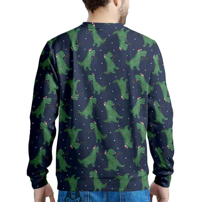 Dino T-Rex Christmas Santa Claus Print Pattern Sweatshirt, Mens Christmas Sweatshirts, Ugly Xmas Sweatshirt