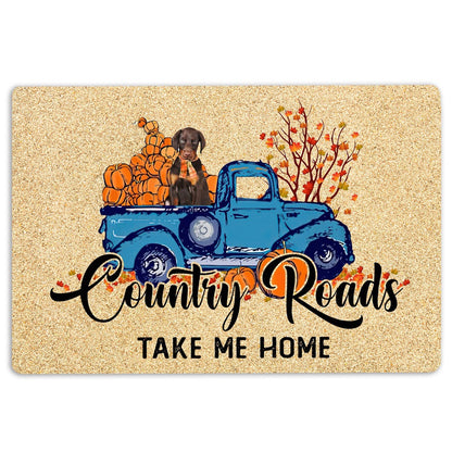 Dobermann Welcome Doormat, Dobermann Country Road Take Me Home Fall Pumpkins Autumn Welcome Doormat, Pets Home Decor Door Mat