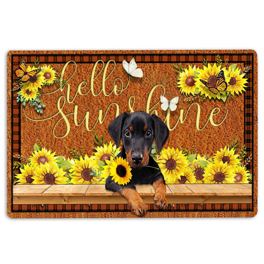 Dobermann Welcome Doormat, Dobermann Dog Hello Sunflower Butterfly Welcome Doormat, Pets Home Decor Door Mat