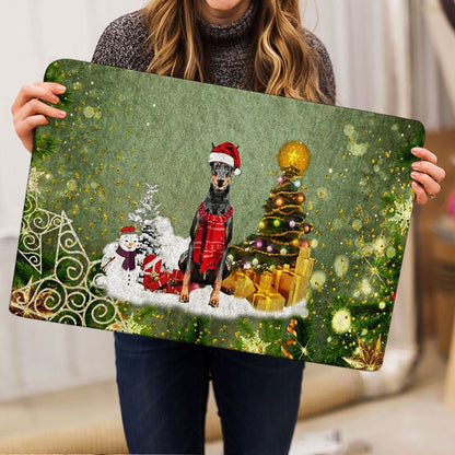 Dobermann Welcome Doormat, Dobermann Dog Merry Christmas Snow Christmas Tree Xmas Holidays Welcome Doormat, Pets Home Decor Door Mat