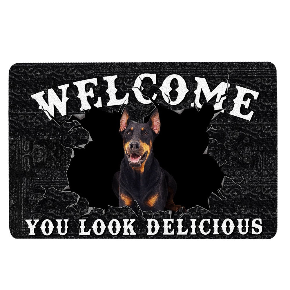 Dobermann Welcome Doormat, Funny Dobermann Welcome You Look Delicious Gift For Dog Lover Welcome Doormat, Pets Home Decor Door Mat