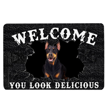 Dobermann Welcome Doormat, Funny Dobermann Welcome You Look Delicious Gift For Dog Lover Welcome Doormat, Pets Home Decor Door Mat