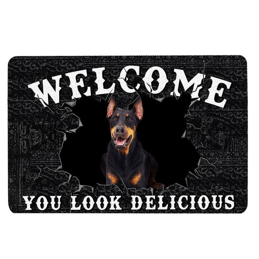 Dobermann Welcome Doormat, Funny Dobermann Welcome You Look Delicious Gift For Dog Lover Welcome Doormat, Pets Home Decor Door Mat