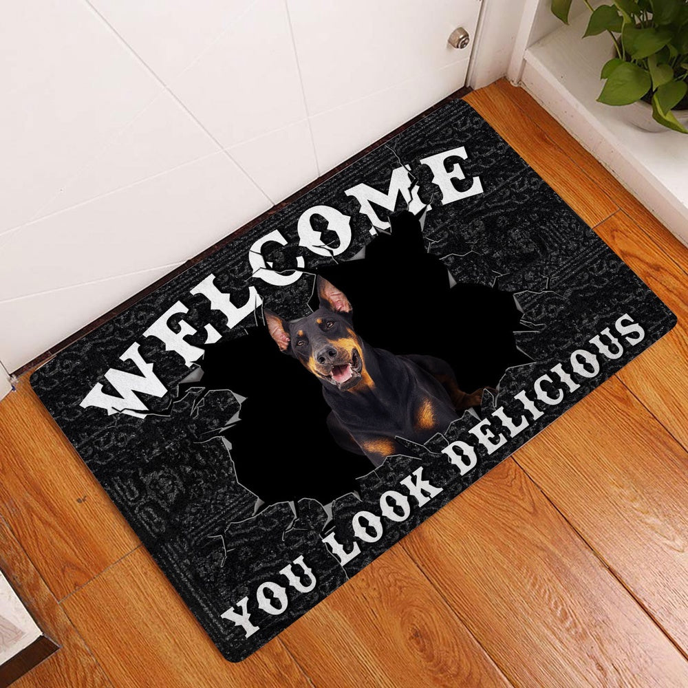 Dobermann Welcome Doormat, Funny Dobermann Welcome You Look Delicious Gift For Dog Lover Welcome Doormat, Pets Home Decor Door Mat