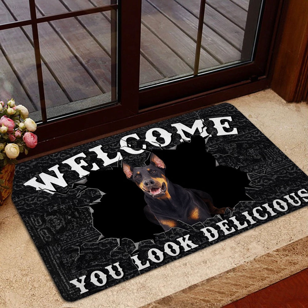 Dobermann Welcome Doormat, Funny Dobermann Welcome You Look Delicious Gift For Dog Lover Welcome Doormat, Pets Home Decor Door Mat