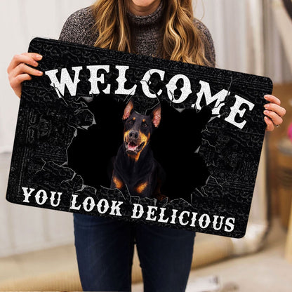 Dobermann Welcome Doormat, Funny Dobermann Welcome You Look Delicious Gift For Dog Lover Welcome Doormat, Pets Home Decor Door Mat