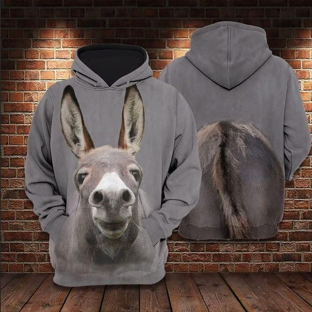 Donkey All Over Printed Hoodie, Farmer Hoodie, Farm Themed Shirts, Farm Tee Shirts