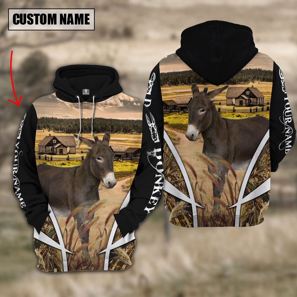 Donkey Custom Name Meadow Pattern Black Hoodie, Farmer Hoodie, Custom Farm Shirts, Farmer T Shirt
