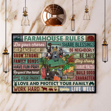 Donkey Farmhouse Rules Be Safe Stay Strong Have Faith Build Good Character Love And Protect Your Family Farm Lover Canvas, Farm Canvas, Farm Gift