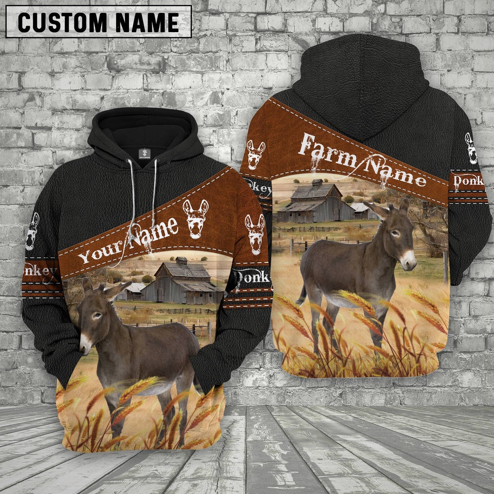 Donkey On Farm Custom Name Printed 3D Black Hoodie, Farmer Hoodie, Custom Farm Shirts, Farmer T Shirt