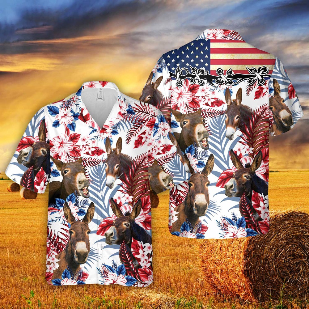 Donkeys Australian Flag Hawaiian Flowers All Over Printed Hawaiian Shirt, Farm Hawaiian Shirt, Farmer Hawaii