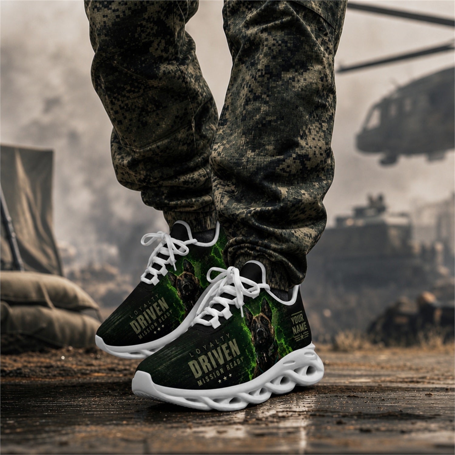 Custom Name Driven Bear Veteran Max Soul Shoes, Veteran Sneaker