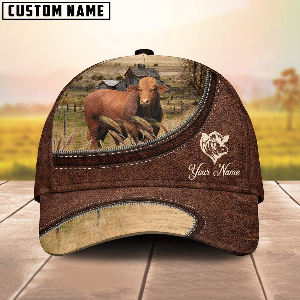 Droughtmaster On The Farm Customized Name Leather Pattern Cap, Farmer Cap, Vintage Farmer Hat, Mens Farmer Hats, Cap For Farmers