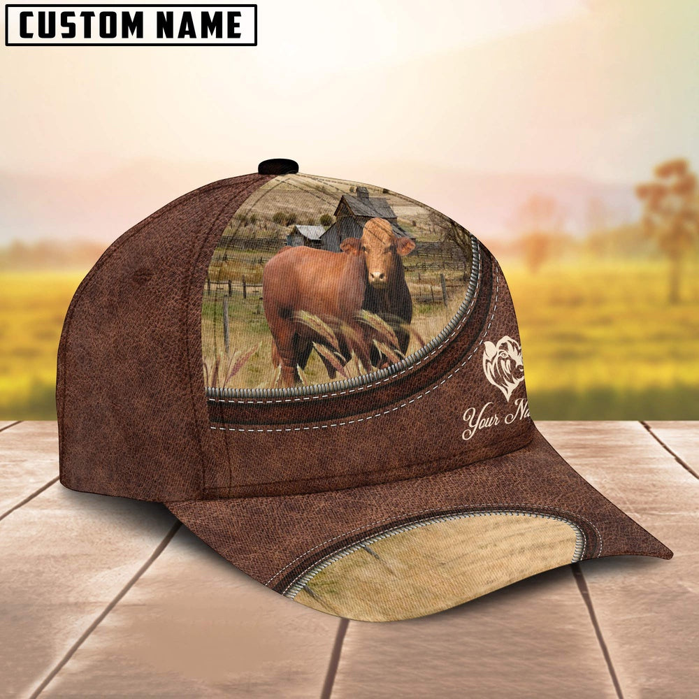 Droughtmaster On The Farm Customized Name Leather Pattern Cap, Farmer Cap, Vintage Farmer Hat, Mens Farmer Hats, Cap For Farmers