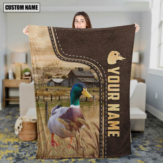 Duck Custom Name Leather Pattern Blanket, Farm Blanket, Farm Animal Blanket