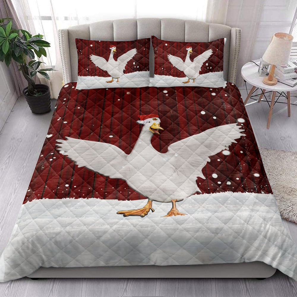 Duck With Wreathmas Farm Duck Bedding Set, Christmas Beddings, Xmas Bedding Sets